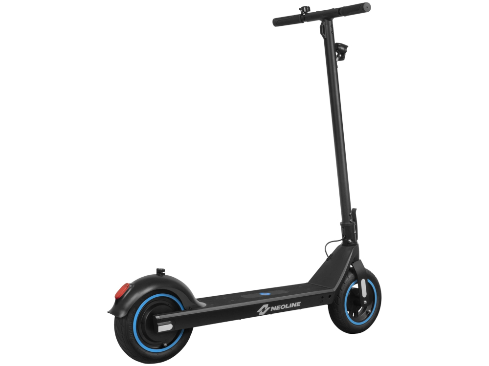 Hulajnoga elektryczna NEOLINE T26 Czarny przedni hamulec bebnowy prosty intuicyjny w obsludze duza sila hamowania system E-ABS w tylnym kole zapobiega blokowaniu sie kol podczas hamowania jazda w pelni bezpieczna