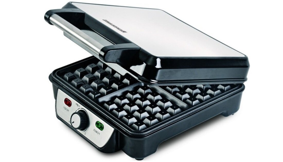Gofrownica RAVANSON GR-7030 Inox XXL na 4 gofry idealna na spokojne sniadanie az 4 kradratow gofrow jednoczesnie oszczednosc czasu uzytkowanie