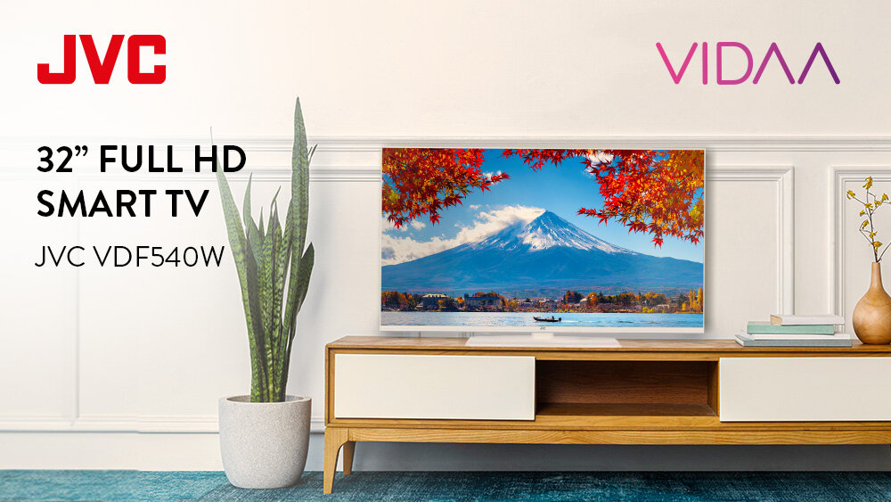 Telewizor JVC LT-32VDF540W - Stylowy biały telewizor LED, telewizor zawieszony na ścianie pod komodą