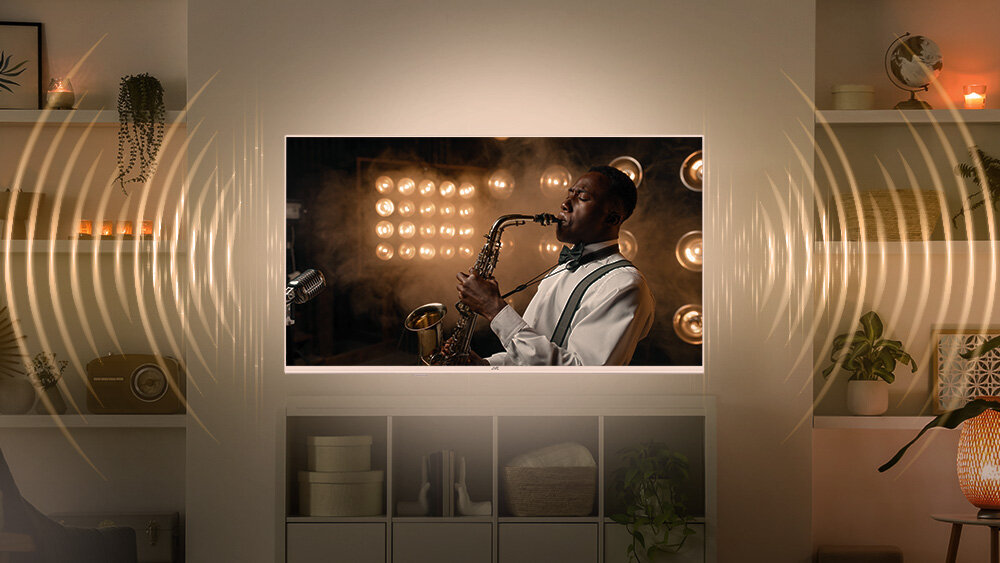 Telewizor JVC LT-32VDF540W - Wyraźny dźwięk, telewizor powieszony na ścianie z wydobywającym się dźwiękiem, głośniki 2 x 6 W