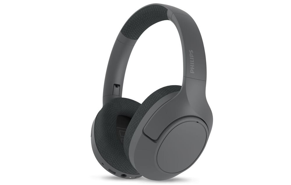 Czarne słuchawki nauszne z widocznym logo \'Philips\' na pałąku. Słuchawki mają miękkie nauszniki i regulowany pałąk.
