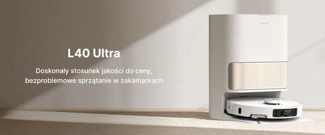 Robot sprzątający DREAME L40 Ultra AE wygląd wizualizacja prezentacja design wygoda codziennego sprzątania