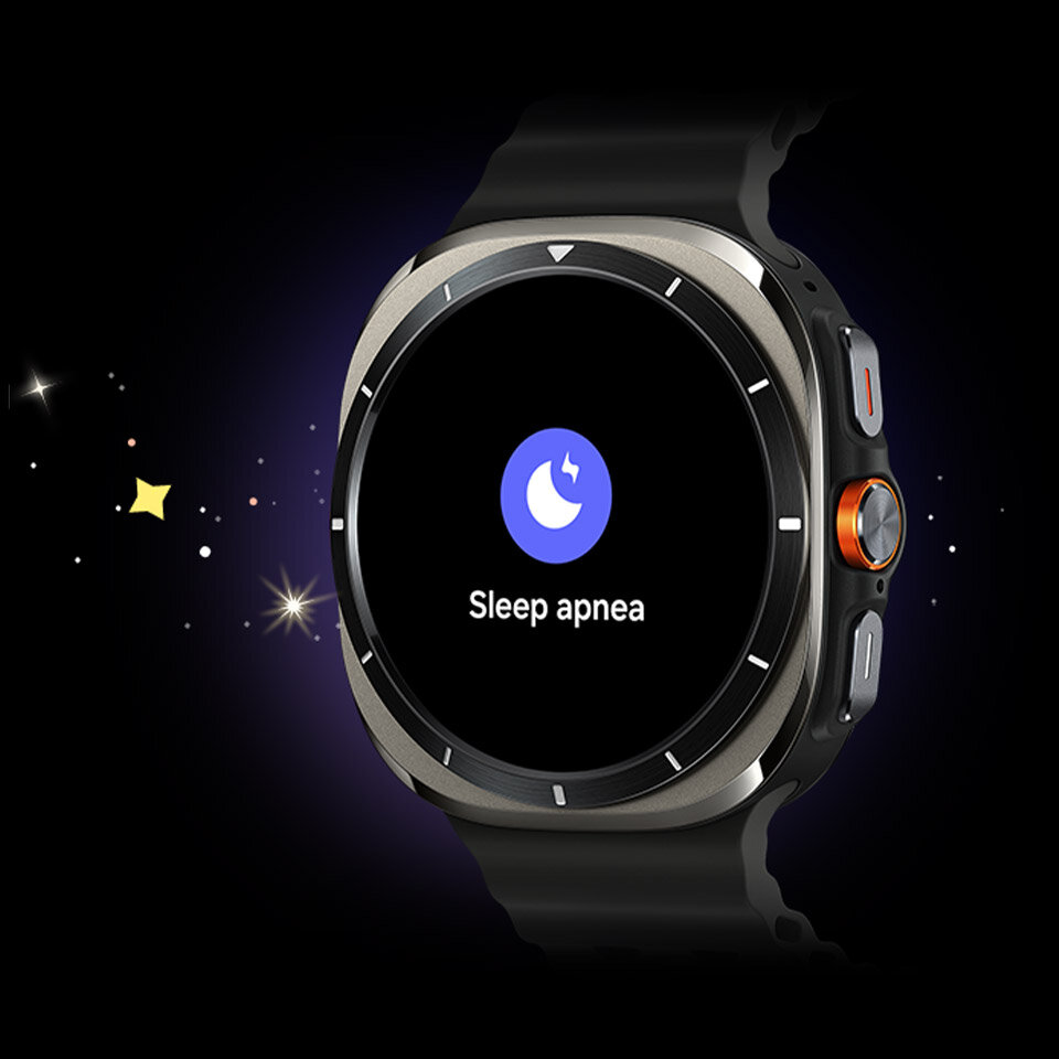 Na zdjęciu Galaxy Watch Ultra z napisem „Bezdech senny” i jego ikoną. Na zdjęciu Galaxy Watch Ultra z napisem „Bezdech senny” i jego ikoną.