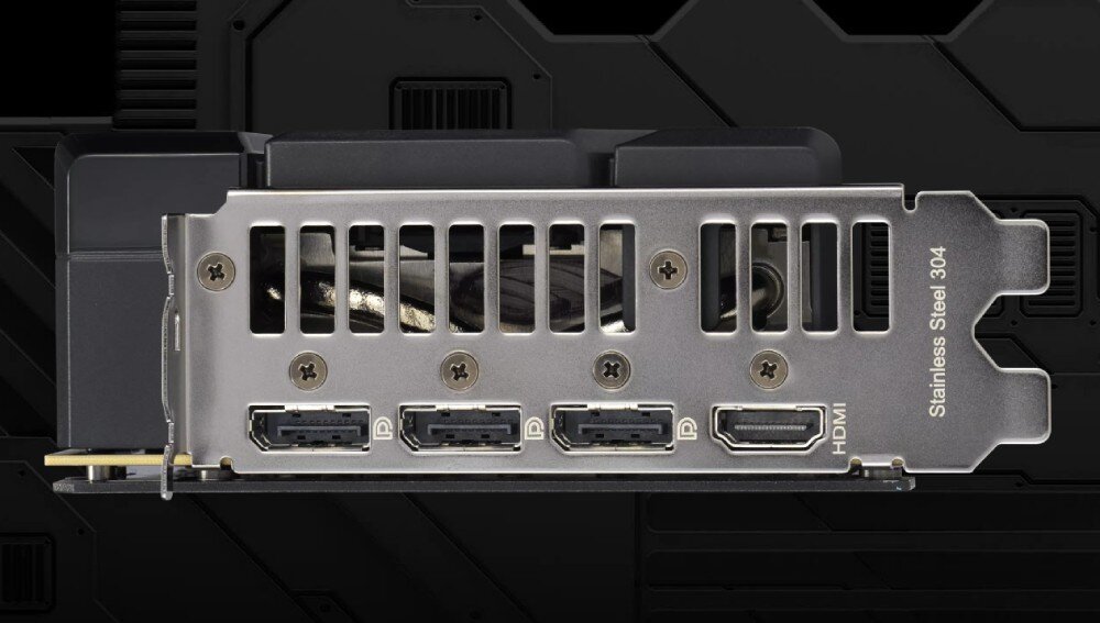 Karta graficzna ASUS GeForce RTX 5070 Dual OC Edition 12GB Metalowy panel tylny karty graficznej z otworami wentylacyjnymi oraz portami wideo