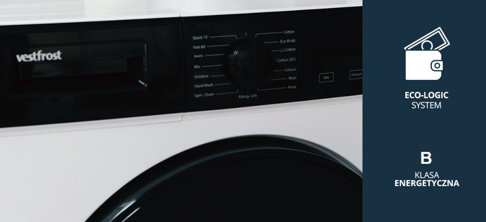 Pralka VESTFROST VW-FW4B1270EU Eco-Logic klasa energetyczna B oszczędność energii oszczędność wody ekologiczne pranie