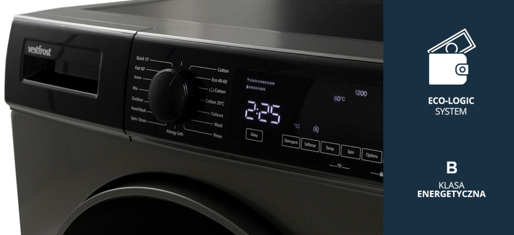 Pralka VESTFROST VW-FD4B1270EU Eco-Logic klasa energetyczna A oszczędność energii oszczędność wody ekologiczne pranie