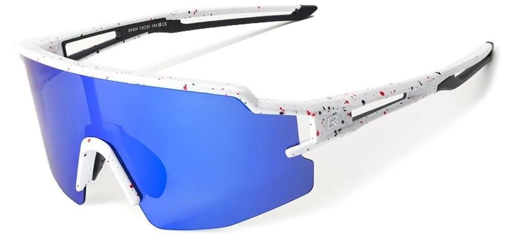 Okulary rowerowe ROCKBROS 8386824303780 Biało-niebieski, TAC, polaryzacja, kontrast, redukcja odblasków, Białe okulary sportowe z niebieskimi szkłami.