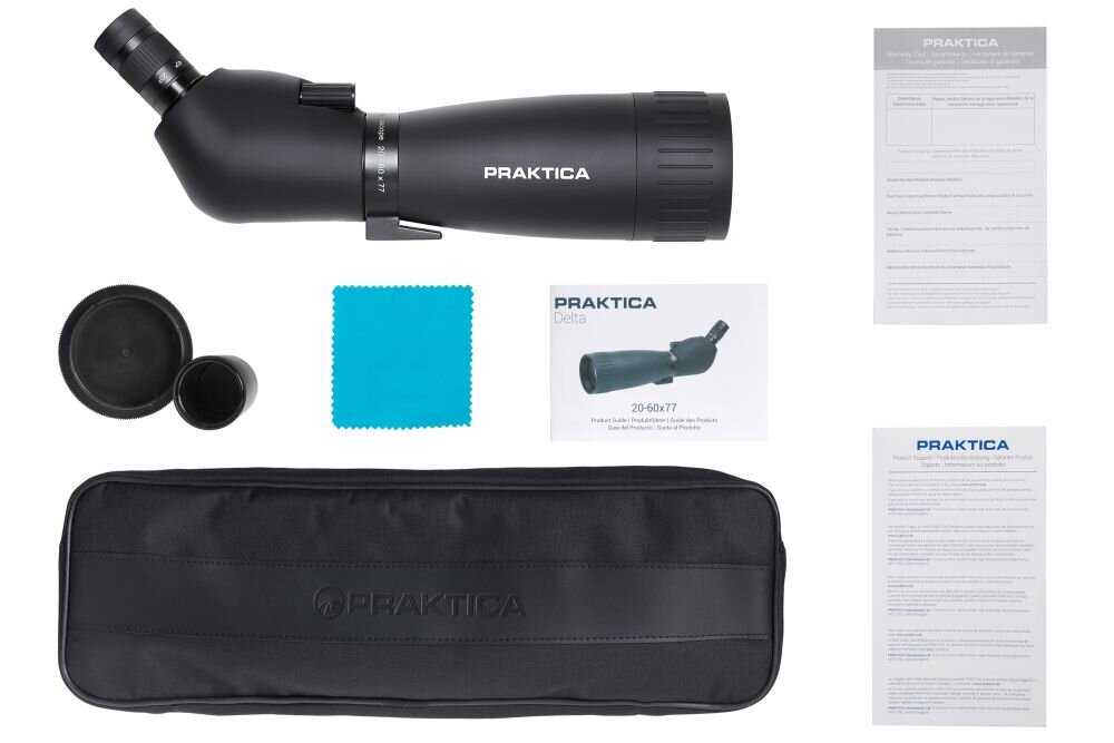 Luneta PRAKTICA 20-60x77  optyka waga konstrukcja ogniskowa zoom przybliżenie dioptria muszle oczne obiektywy soczewki pryzmat powłoka gwint okulary obserwacja przyroda sport powiększenie 
