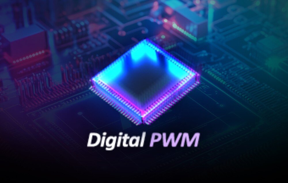 Karta graficzna PALIT GeForce RTX 5070 Ti GamingPro-S Układ scalony na płycie drukowanej z podświetloną kością i napisem 'Digital PWM'