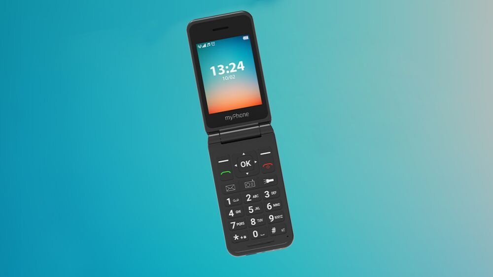 Telefon MPTECH myPhone Flip LTE bateria zasilanie łączność ładowanie baza wyświetlacz klawiatura czuwanie dzwonienie dzwonki przewód słuchawka numery funkcje opis cechy