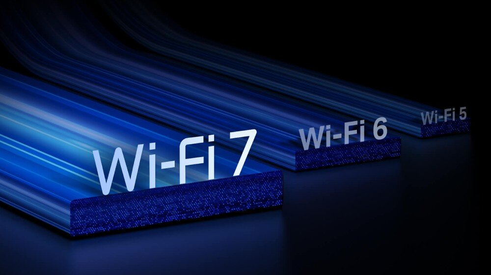 Karta sieciowa TP-LINK Archer TBE400UH Grafika porównująca standardy 'Wi-Fi 5', 'Wi-Fi 6' i 'Wi-Fi 7', cechy, przepustowość, technologie