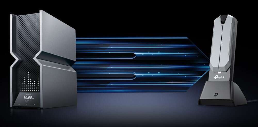 Karta sieciowa TP-LINK Archer TBE400UH Graficzne przedstawienie karty sieciowej komunikującej się z routerem, działanie