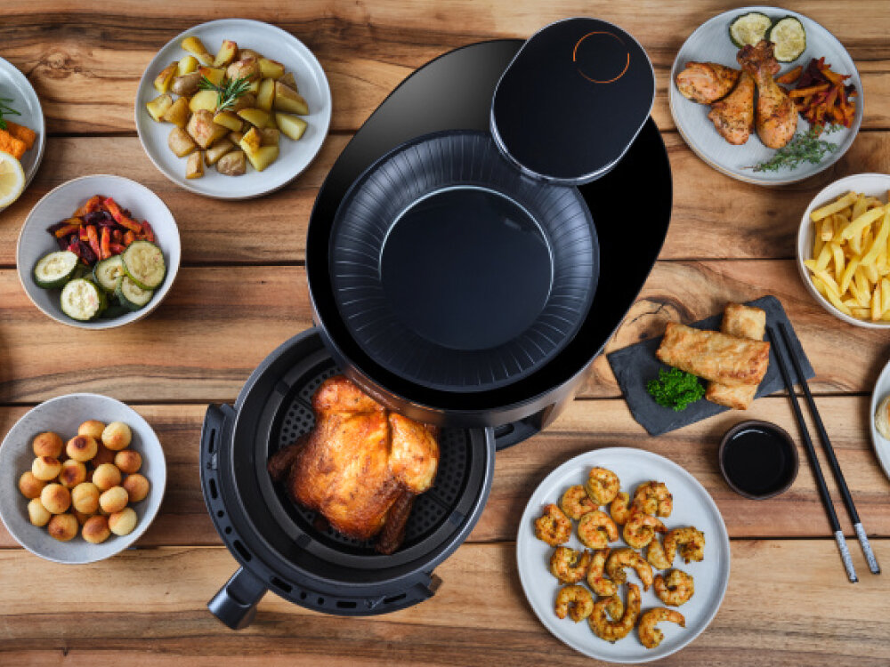 Air Fryer Frytkownica beztłuszczowa ETA SkyFry 516890000 grzałka infrared, równomierne pieczenie, odpowiednia konsystencja, przezroczysta górna pokrywa, oszczędność czasu