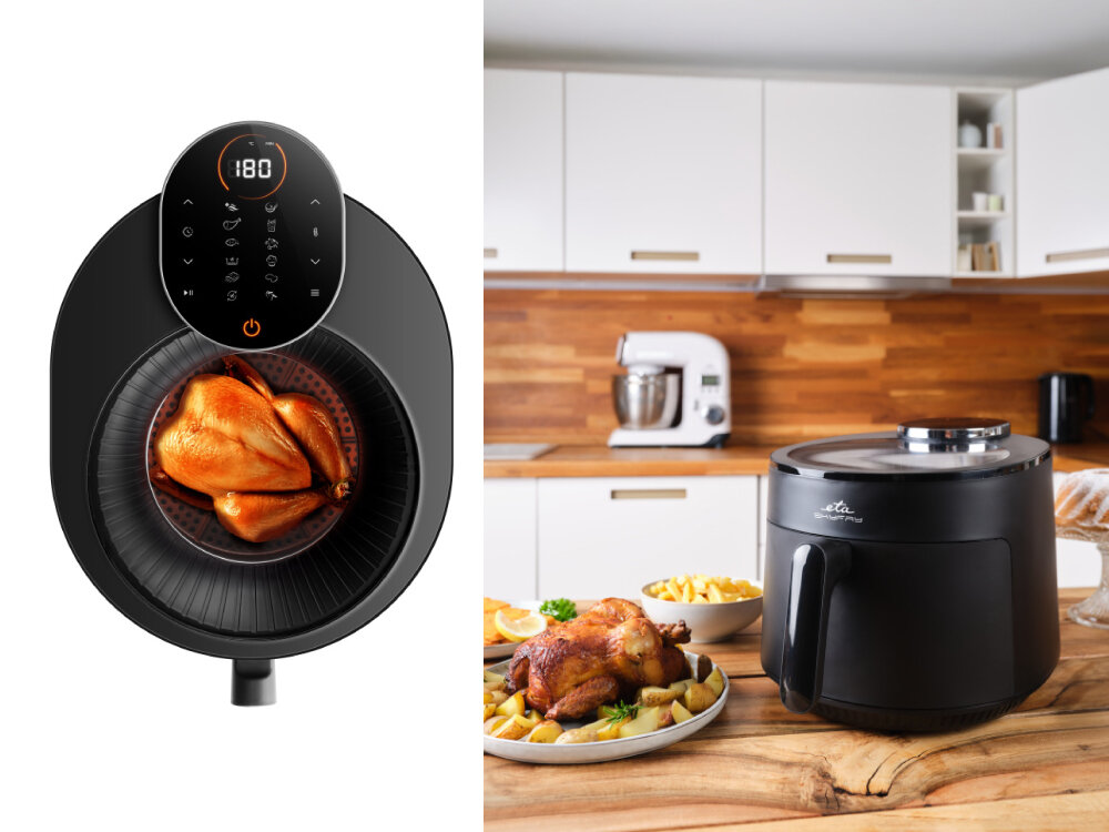 Air Fryer Frytkownica beztłuszczowa ETA SkyFry 516890000 elegancki, dotykowy wyświetlacz LED, bezpieczna konstrukcja, system ochrony przed przegrzaniem, komfortowe i spokojne użytkowanie, antypoślizgowe nóżki, zdrowiej i szybciej