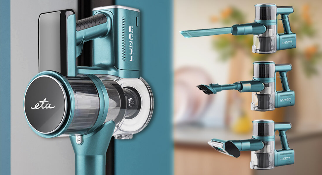 Odkurzacz ETA Lunar 423890000 Moc i precyzja wydajny silnik cyfrowy trzy poziomy mocy dopasowanie potrzeby dwie wymienne szczotki do podłóg uniwersalna miękka elektryczna turboszczotka końcówka szczelinowa mała turboszczotka metalowa rurę z elastycznym przegubem