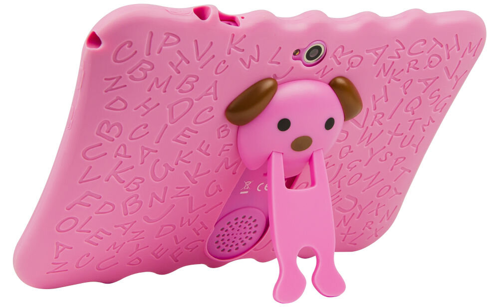 Tablet BLOW Kids Tab 7 V2 7 cali 4/32 GB Wi-Fi Różowy prezentacja urządzenia tył na białym tle głośnik stereo o mocy 1W czysty zbalansowany dźwięk gniazdo 3,5 mm słuchawkowe