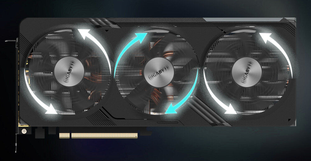Karta graficzna GIGABYTE Radeon RX 7700 XT Gaming OC 12GB chłodzenie wentylatory radiator ciepłowody temperatura