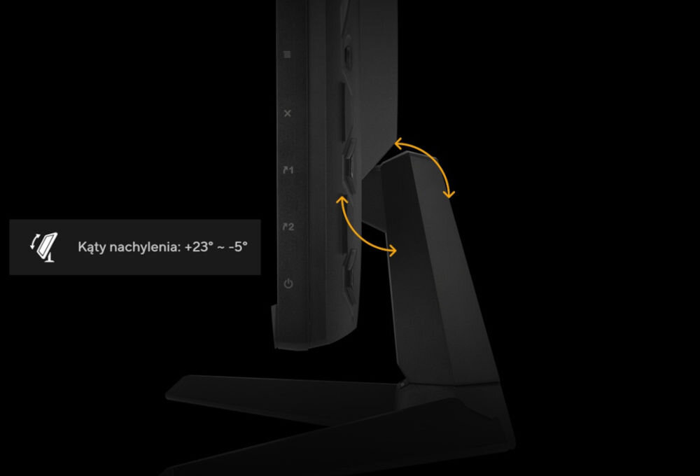 Monitor ASUS TUF Gaming VG279QE5A 27 cali 1920 x 1080px IPS 144Hz 1 ms [MPRT] prezentacja możliwej regulacji ekranu na czarnym tle ergonomiczny stojak dopasuj do wygodnej pozycji