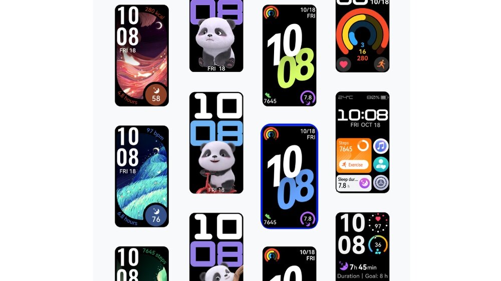 Smartband HUAWEI Band 10 przykładowe tarcze   