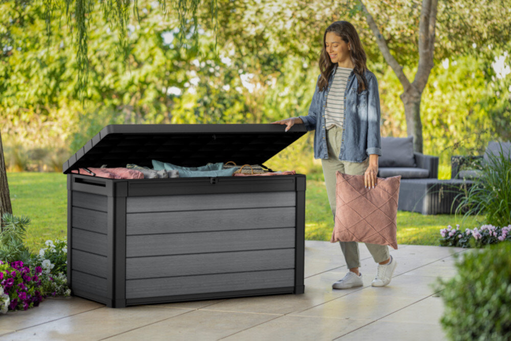 Skrzynia ogrodowa KETER Cortina Box 570 L wymiary 151,7 x 72,5 x 70 cm pojemnosc 570 litrow tloki hydrauliczne