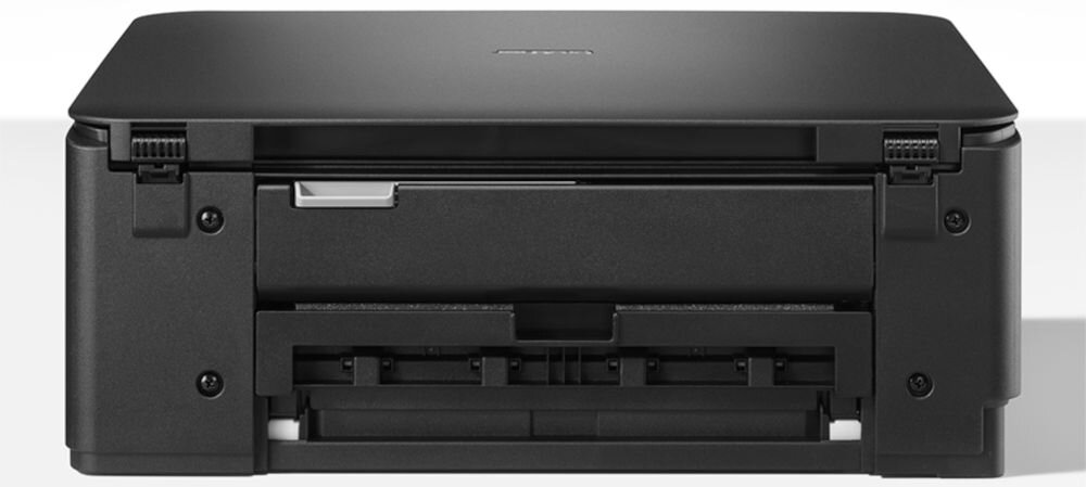 Urządzenie wielofunkcyjne BROTHER DCP-T430W Druk w kolorze, Wi-Fi prezentacja urządzenia od tyłu na białym tle czasy wydruków mono kolor pierwsza kopia z trybu gotowości rozdzielczość efektywne narzędzie