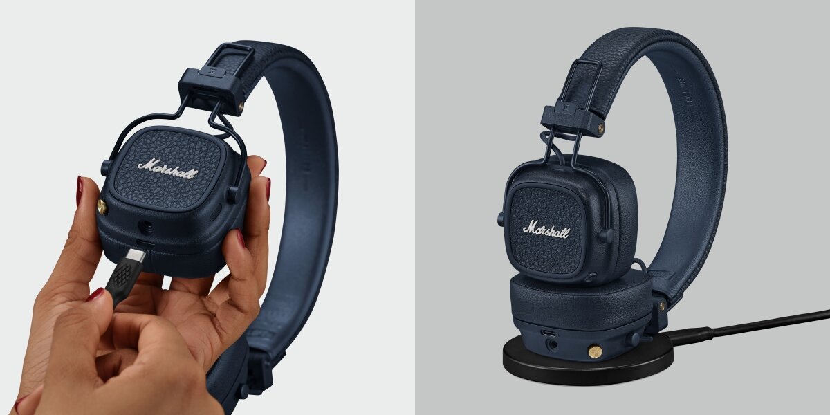Słuchawki nauszne MARSHALL Major V - Szybkie i wygodne ładowanie, ładowanie bezprzewodowo, ręce trzymające słuchawki oraz kabel USB-C