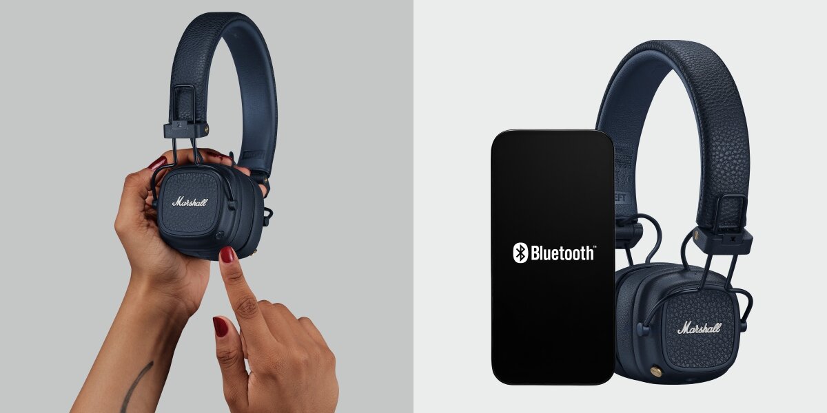 Słuchawki nauszne MARSHALL Major V - Szybki dostęp z przyciskiem M, spotyfiy Tap, regulacja korektora, asystent głosowy, aplikacja mobilna, słuchawki stojące koło smartfona