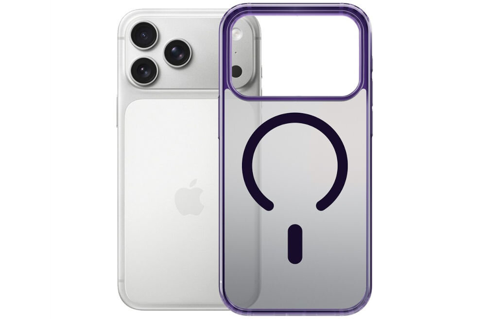 Etui 3MK Frosty MagCase do Apple iPhone 17 Pro Max Fioletowy MagSafe prezentacja etui z telefonem obok na białym tle ochrona soczewek Military Grade wysoka trwałość