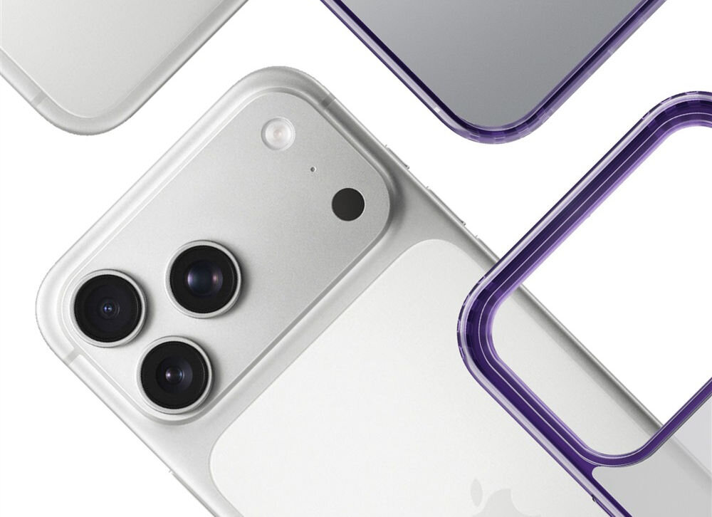 Etui 3MK Frosty MagCase do Apple iPhone 17 Pro Max Fioletowy Kompozycja transparentnych etui z technologią MagSafe ułożonych pod kątem na białym tle i telefon specjalnie wzmocnione podwyższone krawędzie wokół aparatu ochrona delikatnych soczewek