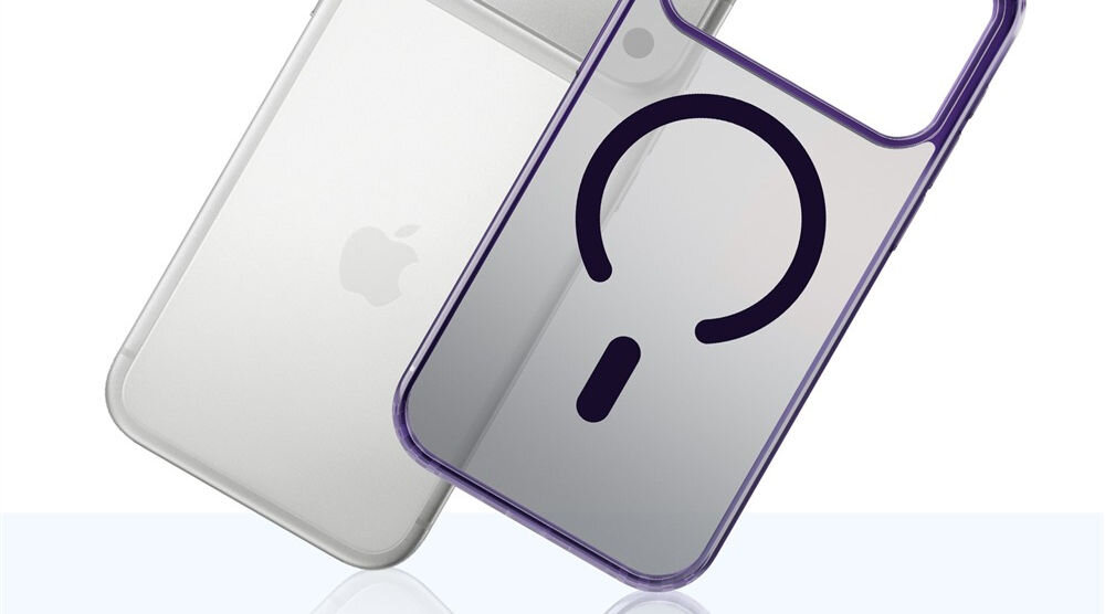 Etui 3MK Frosty MagCase do Apple iPhone 17 Pro Max Fioletowy prezentacja telefonu i etui pod kątem na białym tle zbliżenie antypoślizgowe krawędzie ogranicza ryzyko przypadkowego upuszczenia