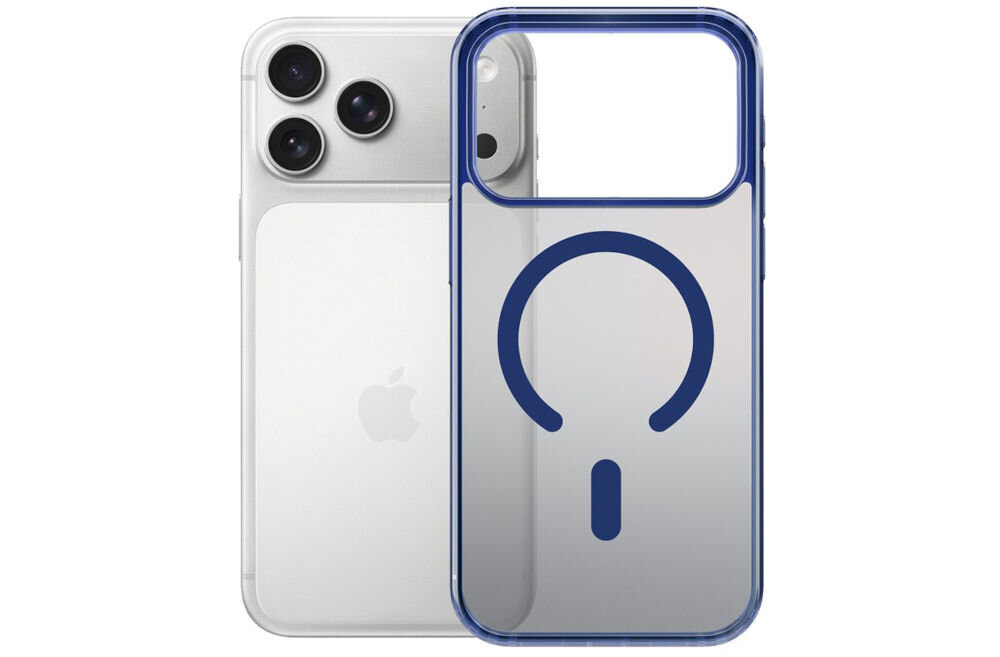 Etui 3MK Frosty MagCase do Apple iPhone 17 Pro Niebieski MagSafe prezentacja etui z telefonem obok na białym tle ochrona soczewek Military Grade wysoka trwałość