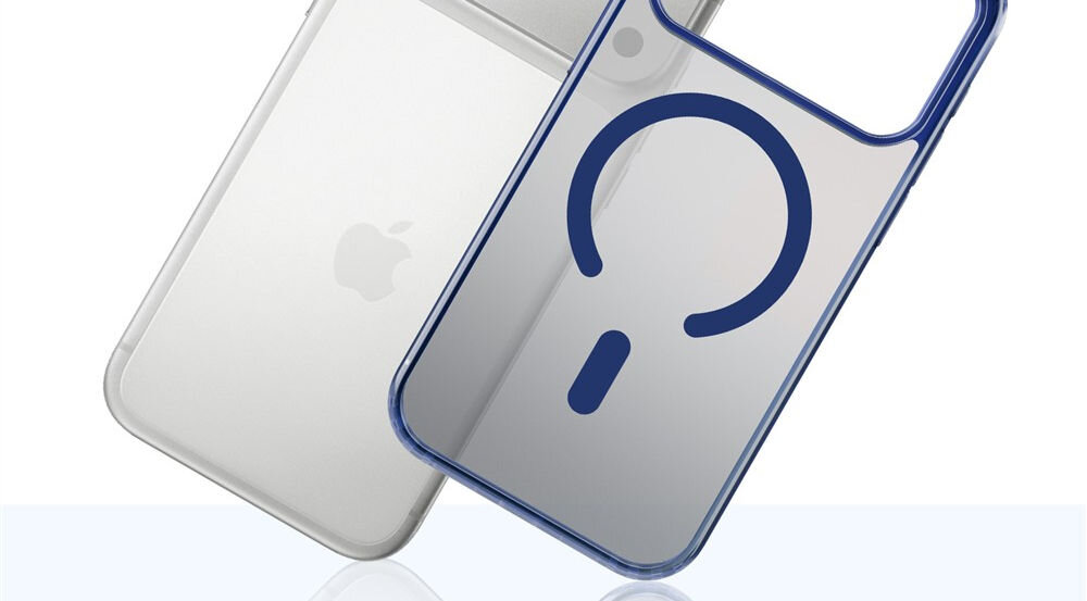 Etui 3MK Frosty MagCase do Apple iPhone 17 Pro Niebieski prezentacja telefonu i etui pod kątem na białym tle zbliżenie antypoślizgowe krawędzie ogranicza ryzyko przypadkowego upuszczenia