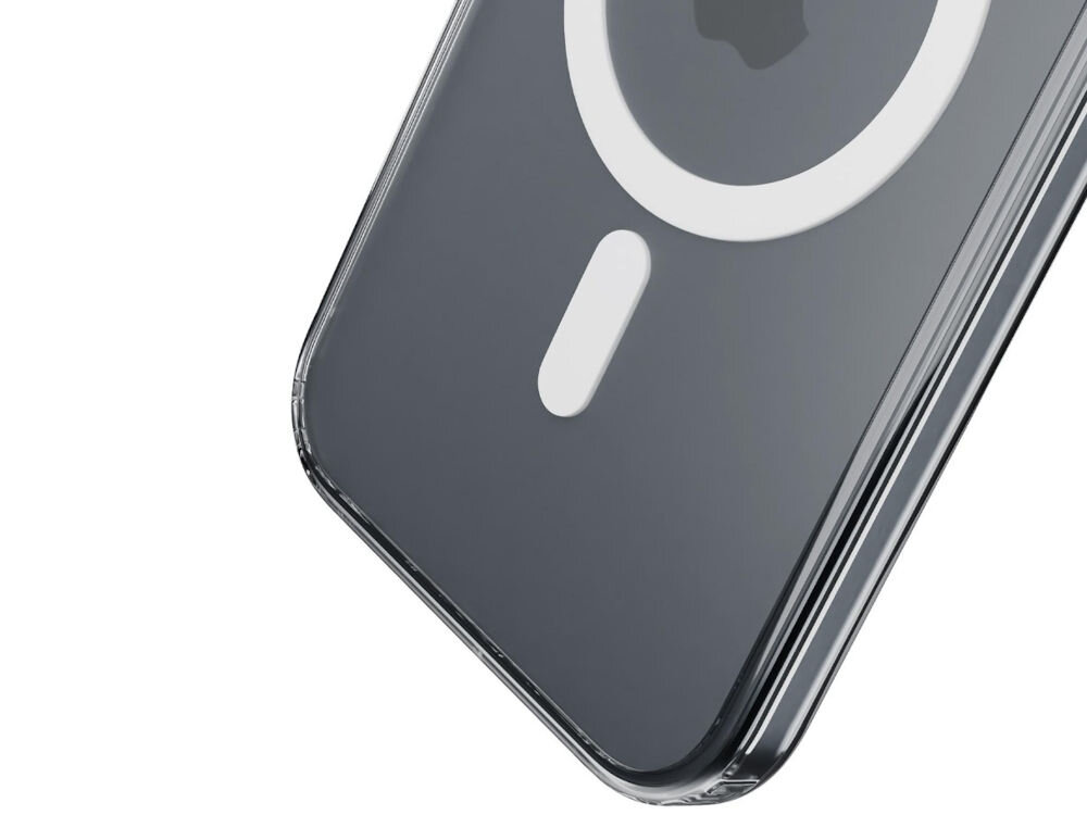 Etui 3MK Frosty MagCase do Apple iPhone 17 Biały Zbliżenie pod kątem na dolną część tyłu transparentnego etui na telefon białe tło certyfikat Military Grade wysoki poziom bezpieczeństwa