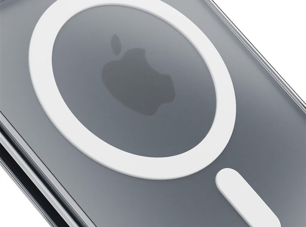 Etui 3MK Frosty MagCase do Apple iPhone 17 Biały Zbliżenie na pierścień MagSafe w transparentnym etui nałożonym na telefon matowa powierzchnia ogranicza widoczność odcisków