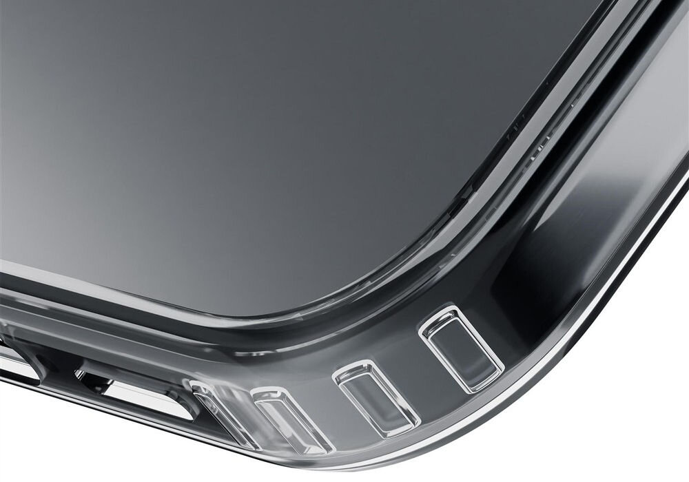 Etui 3MK Frosty MagCase do Apple iPhone 17 Biały Zbliżenie na narożnik transparentnego etui na telefon, ukazujące wzmocnioną konstrukcję chroniącą przed upadkami antypoślizgowe krawędzie ogranicza ryzyko przypadkowego upuszczenia