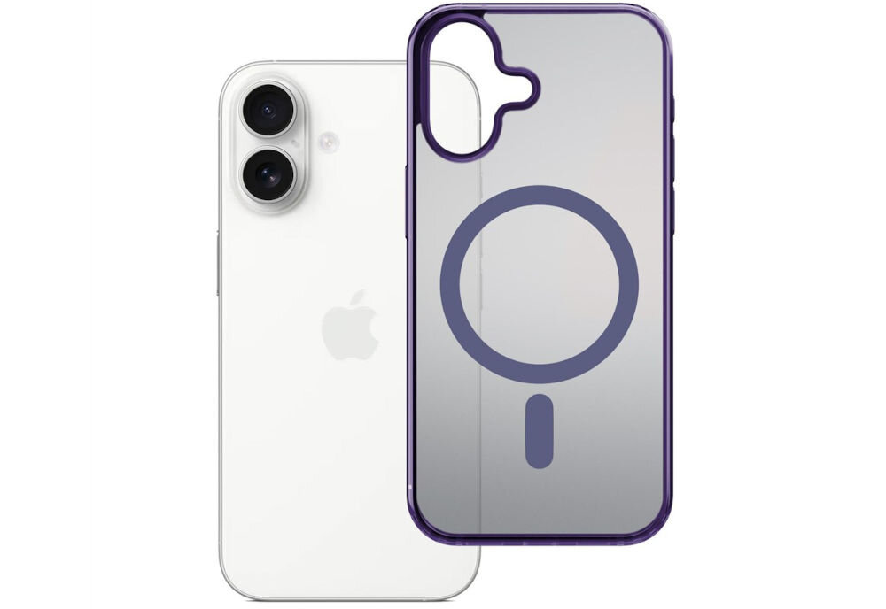 Etui 3MK Frosty MagCase do Apple iPhone 17 Fioletowy MagSafe prezentacja etui z telefonem obok na białym tle ochrona soczewek Military Grade wysoka trwałość