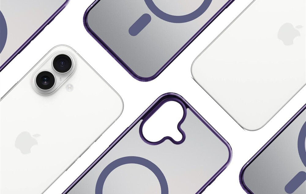 Etui 3MK Frosty MagCase do Apple iPhone 17 Fioletowy Kompozycja kilku transparentnych etui z technologią MagSafe ułożonych pod kątem na białym tle specjalnie wzmocnione podwyższone krawędzie wokół aparatu ochrona delikatnych soczewek