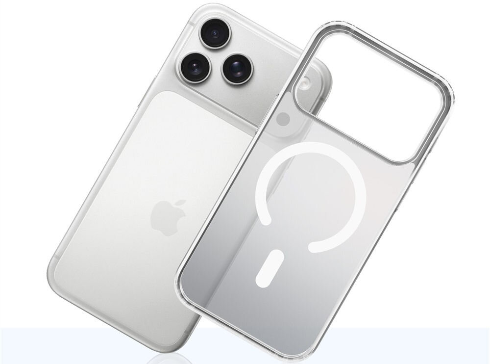 Etui 3MK Frosty MagCase do Apple iPhone 17 Pro Biały etui a obok telefon pod kątem na białym tle certyfikat Military Grade wysoki poziom bezpieczeństwa