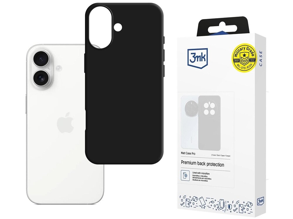 Etui 3MK Matt Case Pro do Apple iPhone 17 Czarny ochrona przed zewnę trznymi zagrożeniami, podwyższona krawędź aparatu, pomaga unikać zarysowań i stłuczeń