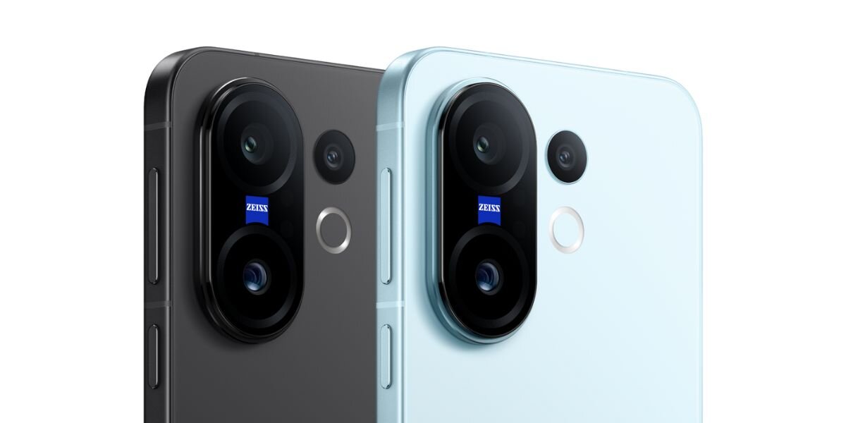 smartfon vivo X200 FE w kolorze czarnym i niebieskim. Zbliżenie na profesjonalne aparaty ZEISS, SONY IMX921 SONY IMX882 aparaty rozdzielczość zdjecia