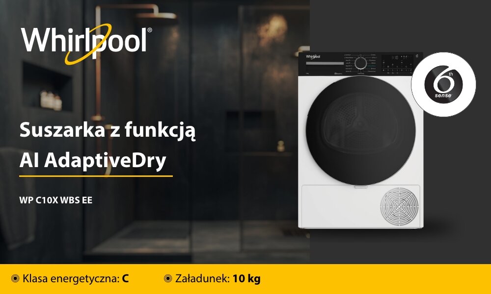 SUSZARKA WHIRLPOOL WP C10X WBS EE lifestyle wizualizacja hasło marka model cechy najważniejsze funkcje pojemność wymiar klasa energetyczna