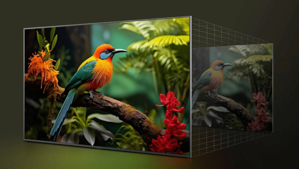 Telewizor LG 50UA75006LA UHD 4K α7 AI Gen8 4K Super Upscaling poprawa rozdzielczości i klarowności, telewizor z wyświetlanym obrazem kolorowego ptaka