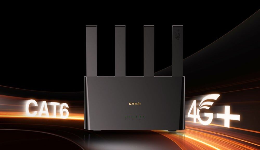 Router TENDA 4G08 Router 4G08, w tle napisy CAT 6 i 4G+