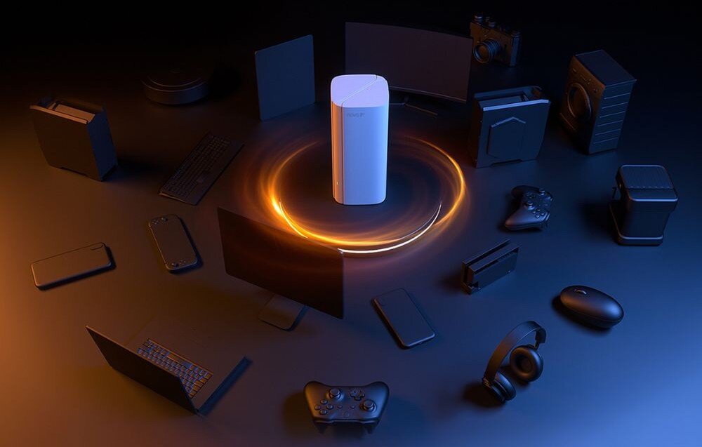 Router TENDA EE3 Pro Węzeł Mesh EE3 Pro otoczony przez różne urządzenia