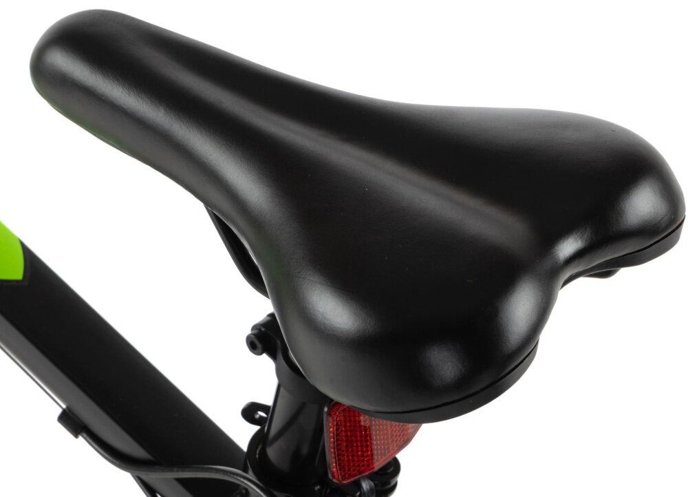 Rower młodzieżowy TRAIL 600 Alu 26 cali dla chłopca Czarno-zielony siodełko na białym tle siodełko marki TRAIL stalowa sztyca stabilne i wygodne podparcie prawidłowa pozycja ciała kontrola nad rowerem 