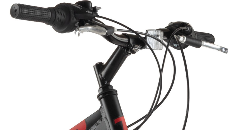 Rower młodzieżowy TRAIL 600 Stal 26 cali dla chłopca Czarno-czerwony kierownica na białym tle stalowa kierownica stalowy wspornik stabilne i pewne prowadzenie antypoślizgowe uchwyty kontrola nad pojazdem dla dzieci w wieku od 9 do 12 lat