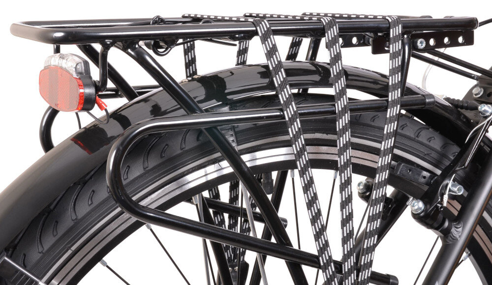 Rower trekkingowy INDIANA X-Road 3.0 M21 26 cali męski Czarny zbliżenie na bagażnik bagażnik bezpieczny i wygodny przewożenie rzeczy specjalne linki składana stopka w centralnym punkcie ciężkości