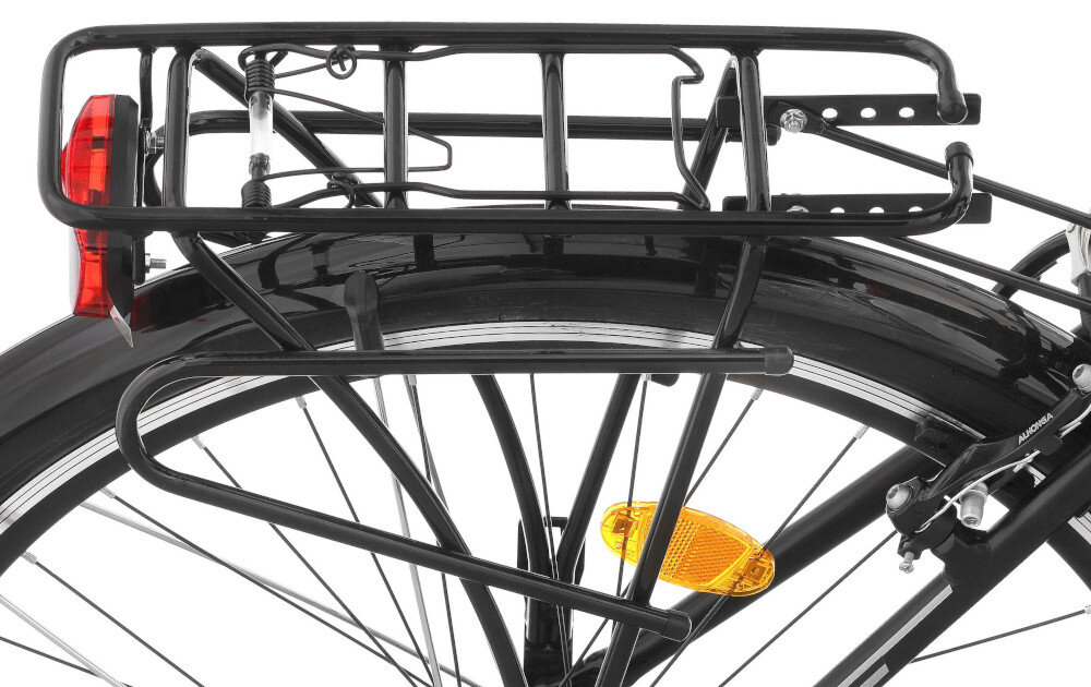 Rower trekkingowy INDIANA X-Road 1.0 D21 28 cali damski Czarno-zielony zbliżenie na bagażnik bagażnik bezpieczny i wygodny przewożenie rzeczy składana stopka w centralnym punkcie ciężkości komplet odblasków