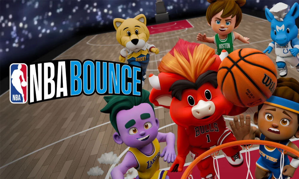 NBA BOUNCE Gra PS5
						zdjęcie postaci skaczących do kosza z piłką napis NBA BOUNCE w tle boisko