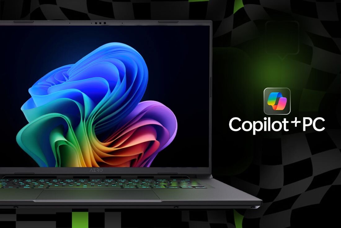 Laptop GIGABYTE AERO wyświetla interfejs Copilot+ PC, wspierając twórczą pracę i zadania biurowe. - Copilot+ NPU 